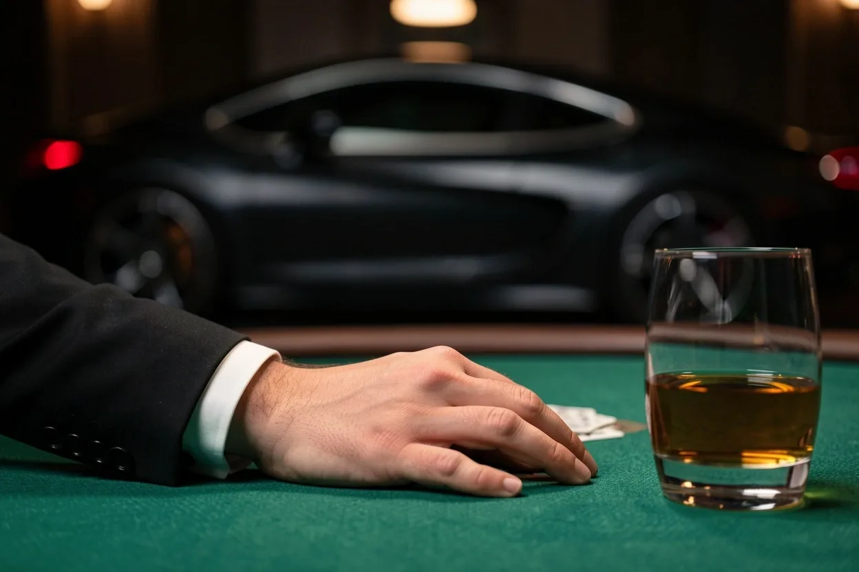 Żetony pokerowe na zielonym filcu