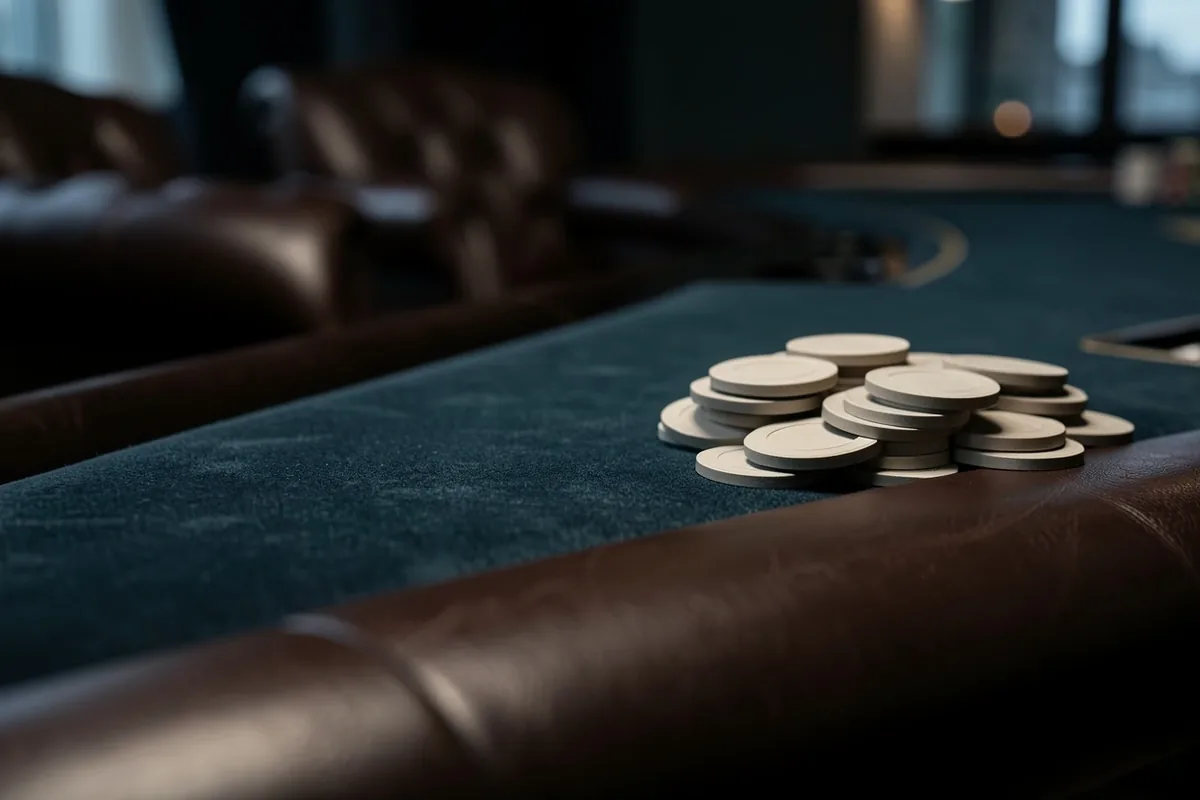 Stos profesjonalnych żetonów pokerowych na zielonym suknie